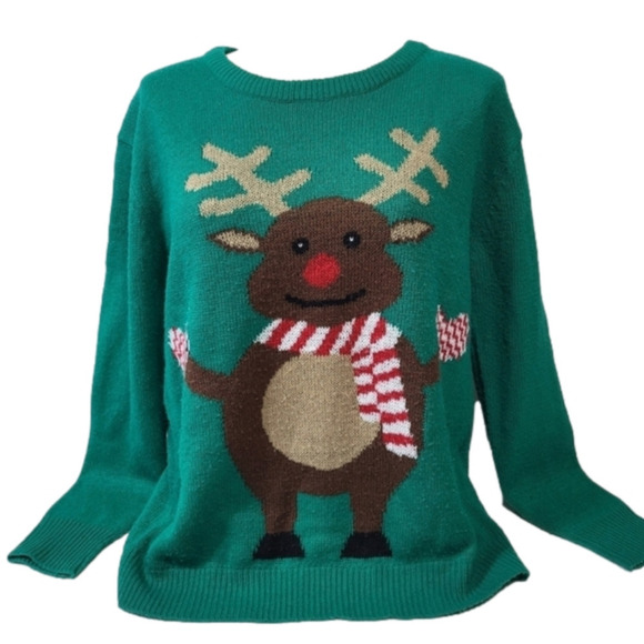 Christmas Green Rudolph Sweater - Picture 1 of 8
